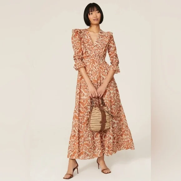 maje orange dress Asymmetrical Linen-Blend Dress Orange for Women